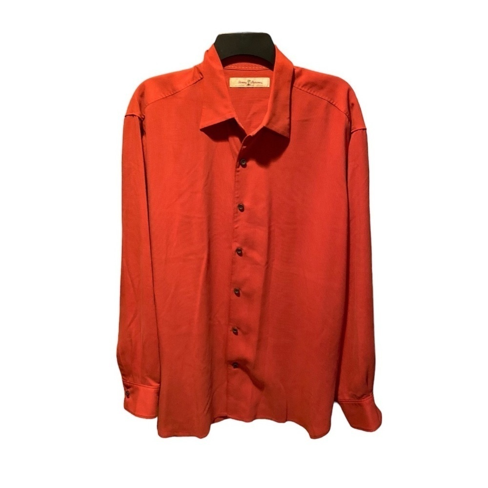 Tommy Bahama Long Sleeve Button Front Silk Shirt in Rust Large